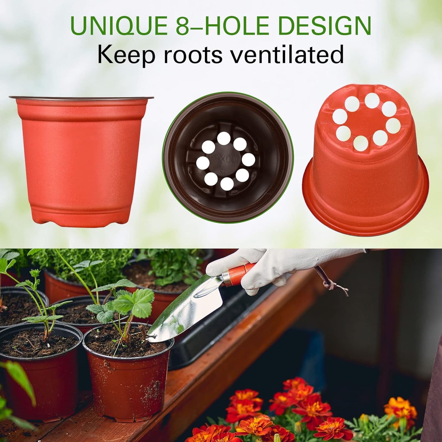 Plastic Plant Nursery Pots 100 Pcs Seed Starting Pots Flower Containers for Indoor Outdoor Plant,Seedlings Flower Plant Container for Succulent Seedling Cutting Transplanting,5 in,Red