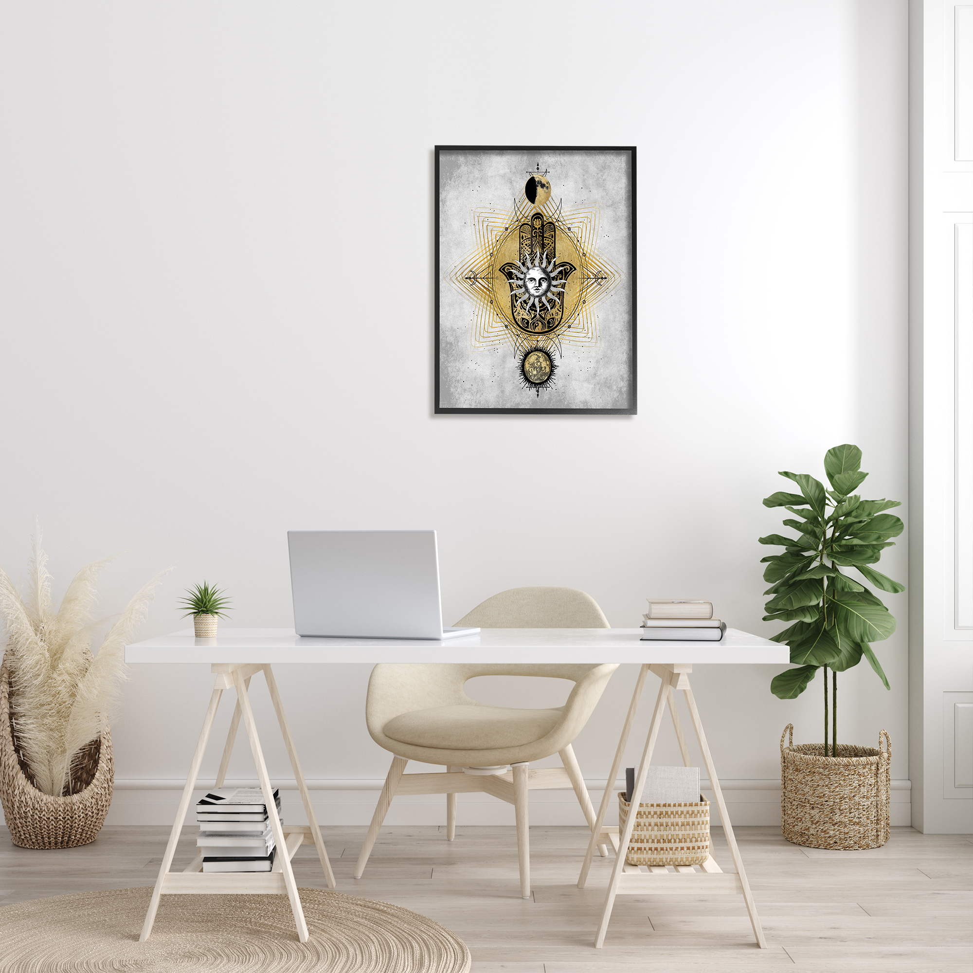 Stupell Industries Vintage Sun Patterned Hamsa Symbol Astrological Geometry, 24 x 30, Designed by Oliver Jeffries