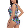 thumbnail image 4 of Sikiie Colorful Tie Dye Stained Glass 2 Print Women One Piece Swimsuits Tummy Control One Shoulder Bathing Suits Ruffle Swimwear, From S to XXL-XX-Large, 4 of 6