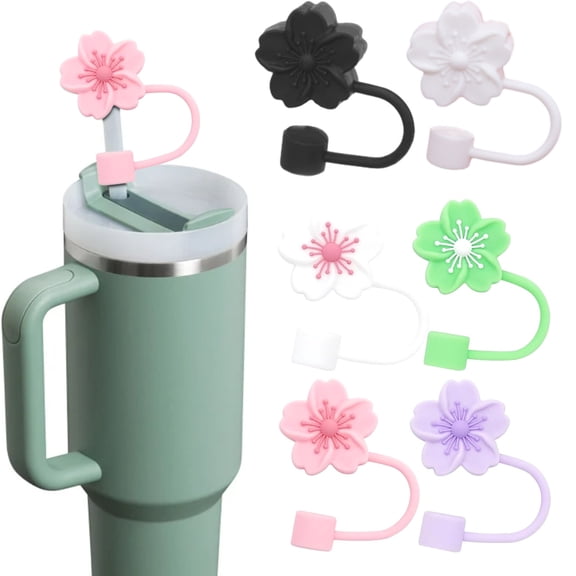 Homerr Straw Cap for 20-40 Oz Tumbler Dust-proof Cover Silicone Flower Cup Covers 4/7 Pieces, Leak-Proof, Ideal for 20-40 Oz Tumblers