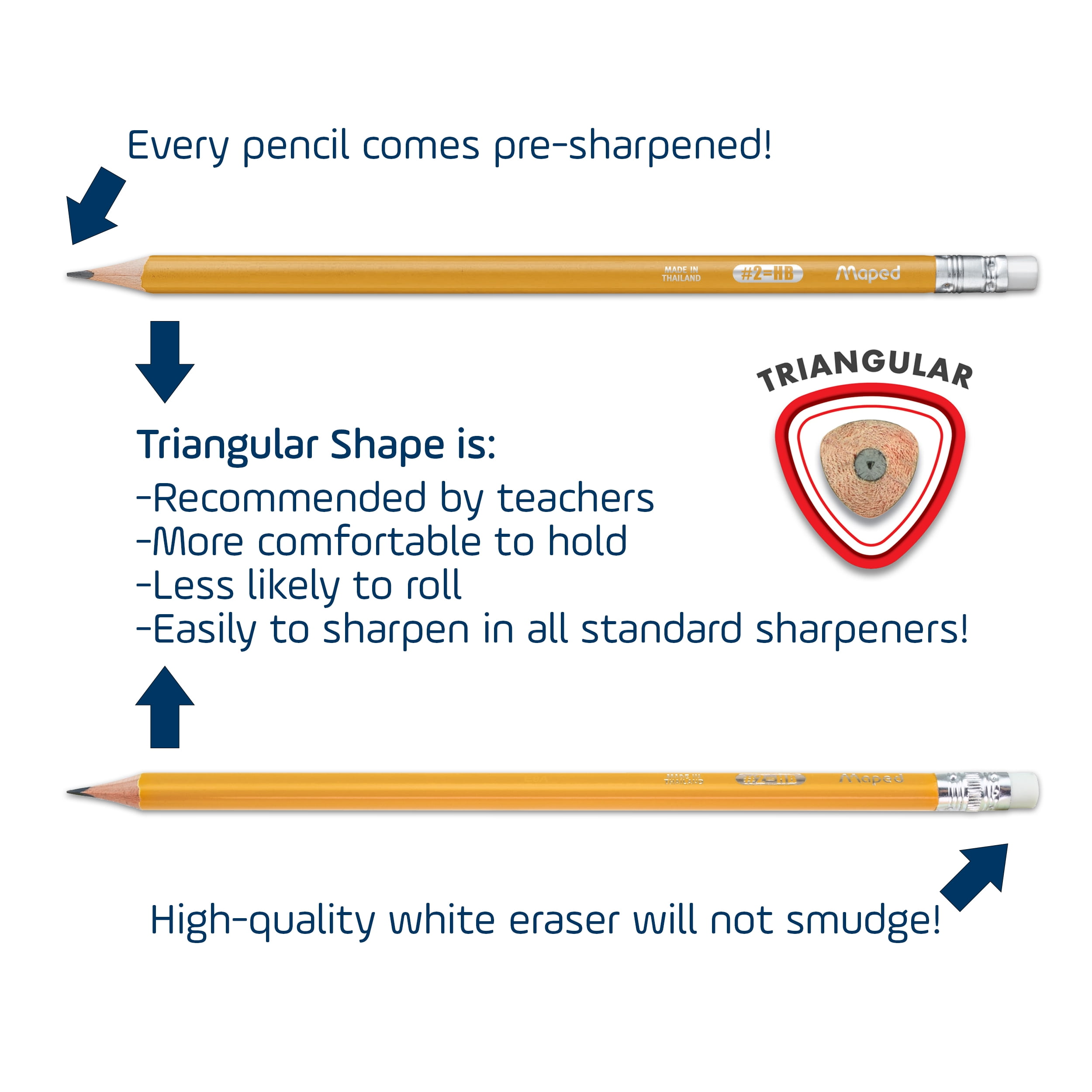 Maped Pre-sharpened Triangular Graphite #2 Yellow Pencils - 144 Pack