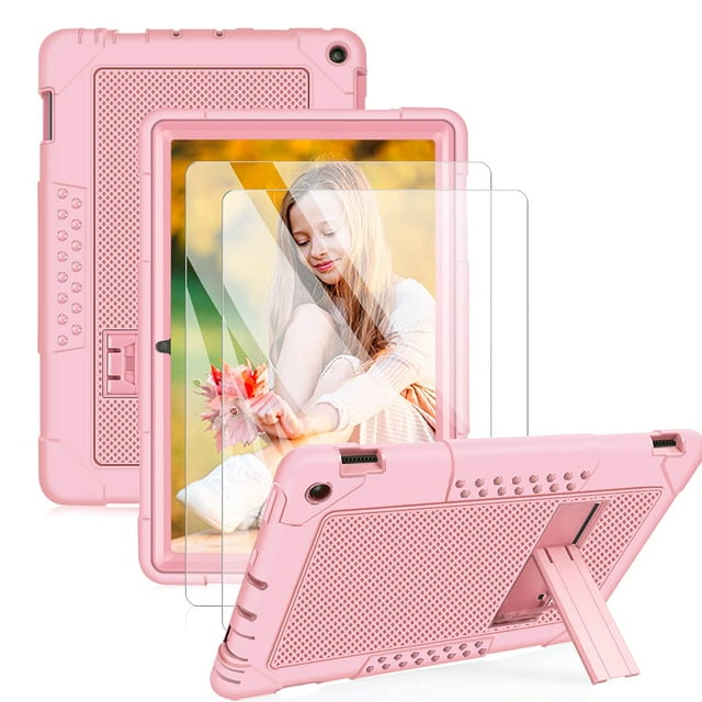 Mignova for Fire HD 10 Case,Heavy-Duty Drop-Proof Shock-Resistant Rugged Protective case(with Stand) for All-New Amazon Fire HD 10&Fire HD 10 Plus(11th Generation, 2021 Release (Rose Gold+2 Pack)