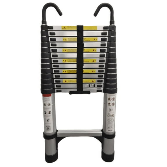 4.1-Meter Telescopic Ladder, Aluminum Telescopic Ladder, Non Slip Feet, Maximum Capacity of 300 Pounds, Foldable Ladder with Hooks, Suitable for RV or Outdoor Work