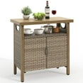 thumbnail image 5 of Dextrus Outdoor Wicker Bar Table, Rattan Counter Table with Two Doors and Shelves, Wicker Storage Cabinet Deck Box for Backyard, Poolside, Garden,Kitchen Island - Brown, 5 of 10