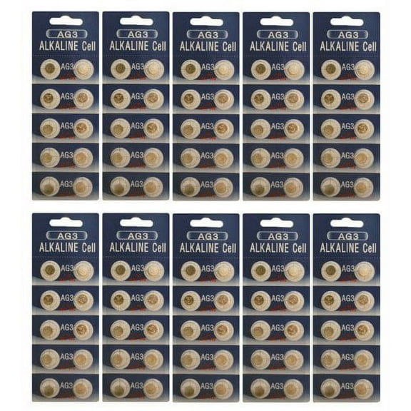 100 AG3 Batteries / LR41 Alkaline Button Cells, 1.5V, 10 Pcs Card