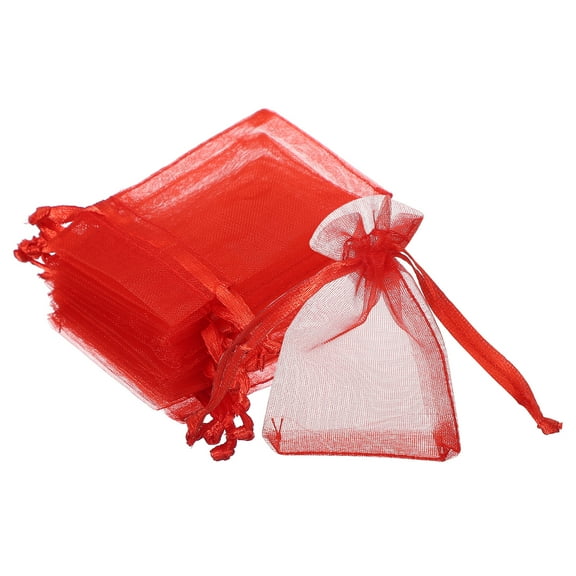 Uxcell Organza Bags, Favor Pouches Sheer Drawstring Mesh Bag for Gift Jewelry Christmas Wedding Festival Party Candy Red 2 in 3 in