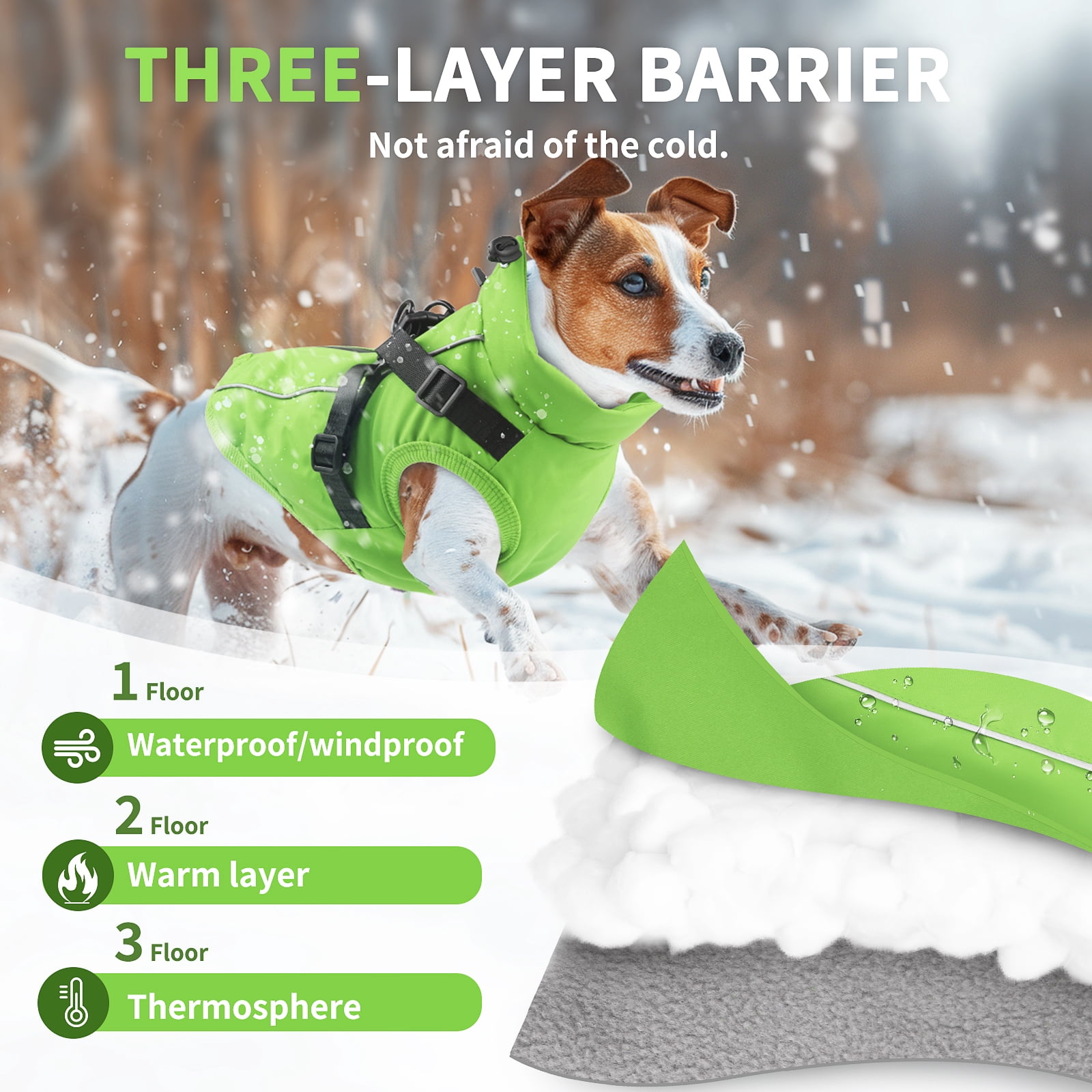 PcEoTllar Dog Winter Coat with Harness, Reflective Dog Vest Jacket for Small Dogs 9-15 lbs, Green