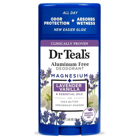 Dr Teal's Aluminum Free Deodorant, Lavender Vanilla with Essential Oils, 2.65 oz