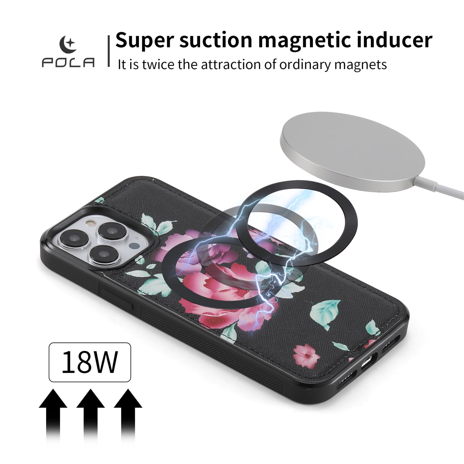 SaniMore Magnetic Detachable Wallet Case for iPhone 13 Pro Max, Flower Pattern RFID Blocking Cover Support Wireless Charging Card Slot Shoulder & Wrist Strap 360° Full Protective Shell, Black