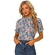 thumbnail image 1 of Blusas de mujer con volantes de manga corta floral con cuello simulado y volantes Negro Morado M, 1 of 5
