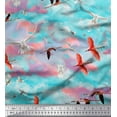 thumbnail image 1 of Soimoi Modal Satin Fabric Flying Stork & Dove Bird Printed Fabric 1 Yard 42 Inch Wide, 1 of 1