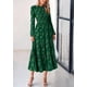 thumbnail image 3 of Vestido midi PRETTYGARDEN de manga larga para mujer, color verde oscuro fruncido, 3 of 9