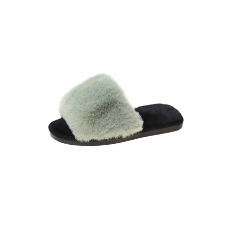 

Rotosw Ladies Fuzzy Slippers Cozy Soft Lining Winter Slipper Bedroom Breathable Slip On Fluffy Slides Green 7-7.5