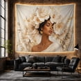 thumbnail image 6 of Woman with Cream White Flowers Portrait Tapestry Wall Hanging, 6 of 7