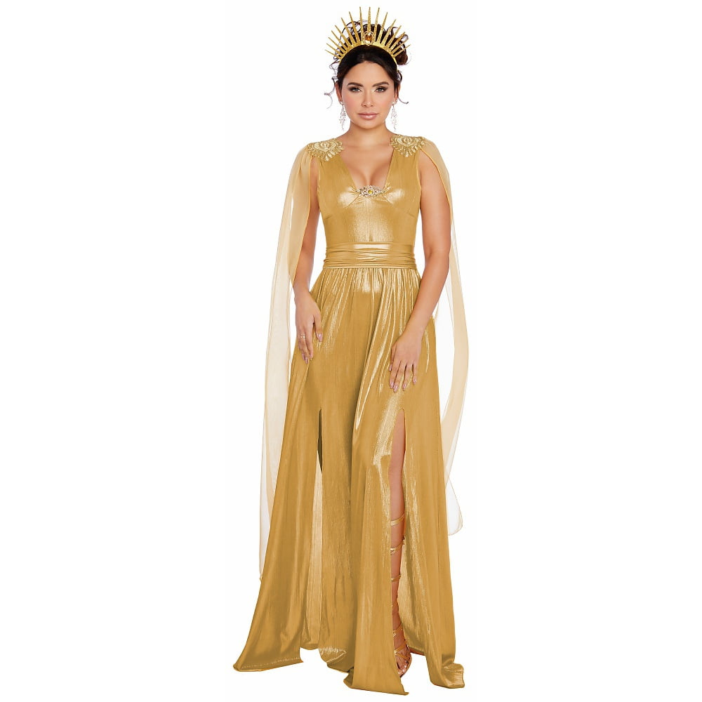Grecian Goddess Costume 2 Pc Cream & Gold Long Gown & Head Wreath 