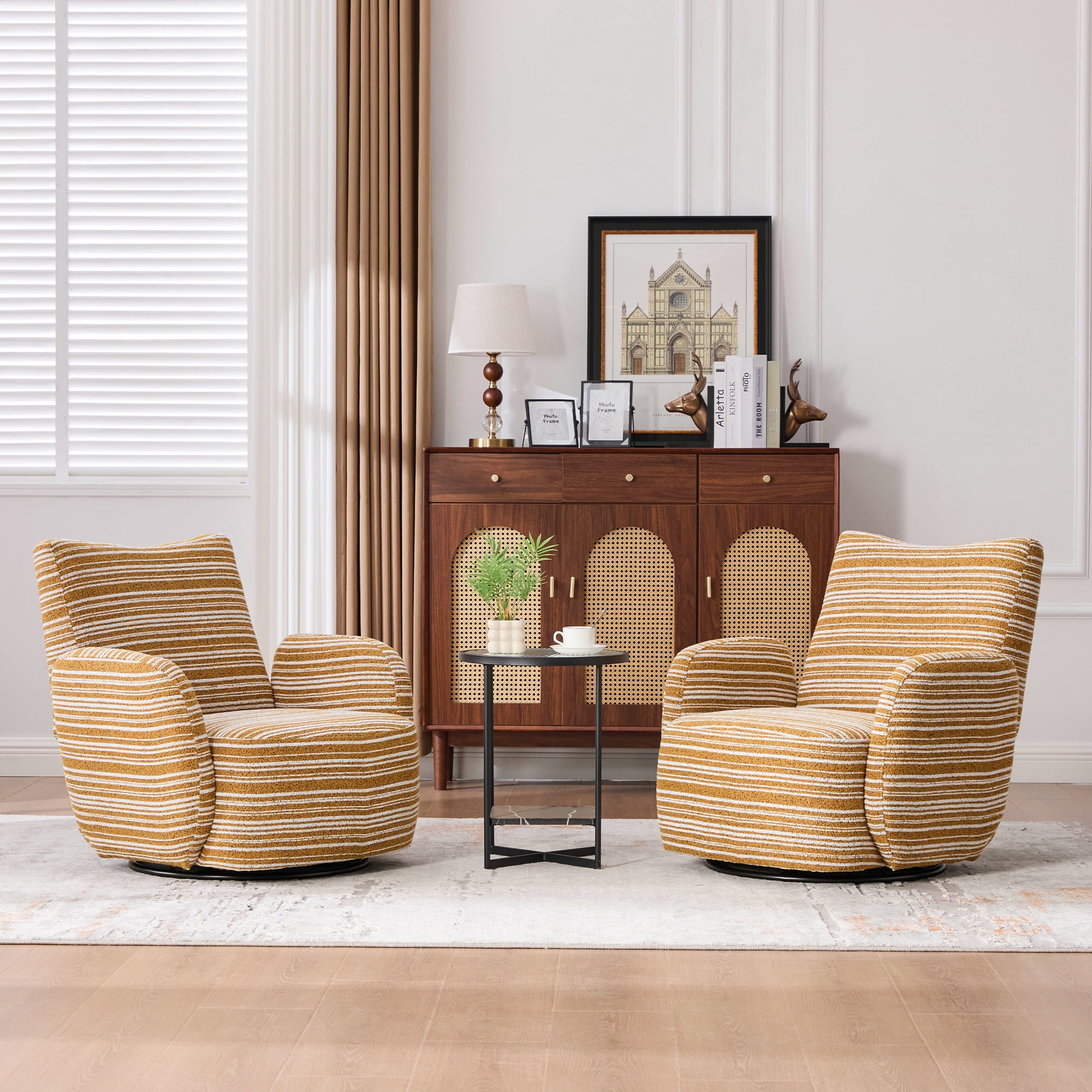 Aukfa 360 Degree Boucle Swivel Accent Chair for Living Room, 20.4" Deep, Support Up to 550lbs, Yellow