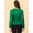 thumbnail image 4 of Allegra K Blusa elegante de satén con cuello en forma de corazón y manga larga para mujer Verde S, 4 of 5