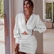 thumbnail image 1 of Glamaker Sexy women v neck bodycon dresses Party club hollow out mini dress Elegant spring chic lantern sleeve satin vestidosL Gao Jinjia LED, 1 of 2