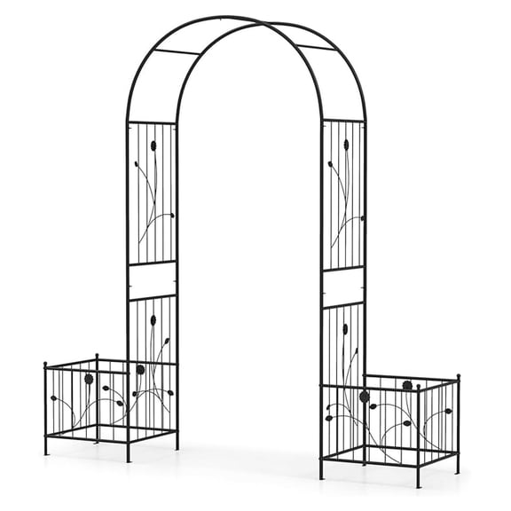 Garden Arch Trellis with Planters, 86'' Metal Arbor Pergola for Climbing Plants Rose, Heavy-Duty Outdoor Archway for Wedding Party Ceremony Pathway Garden Yard Lawn Decoration