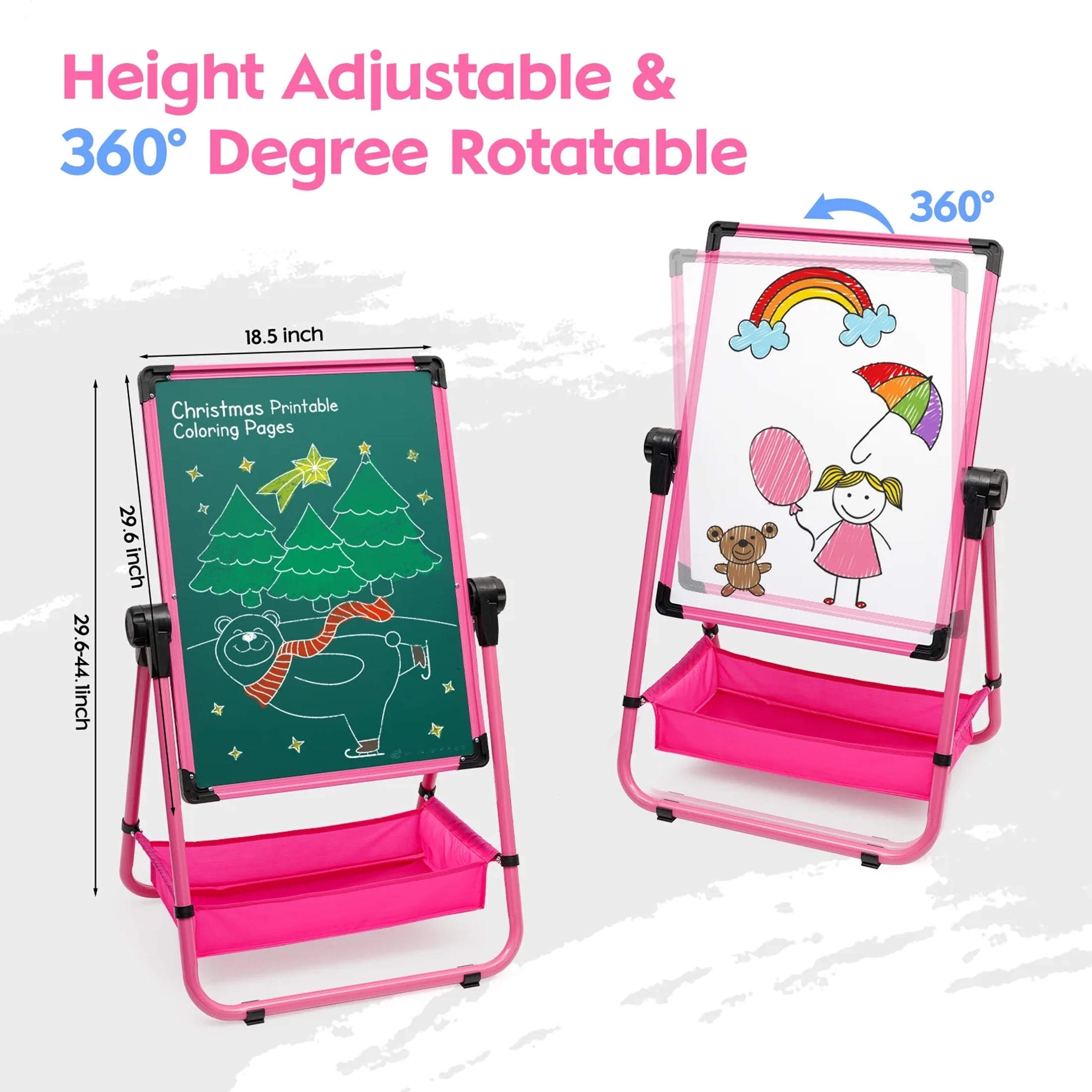 Ealing 360°Rotating Art Easel for Kids Over 3 Years Old,Height Adjustable  with 29.5"-44",Pink
