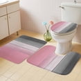 thumbnail image 3 of Pink Grey Bathroom Rugs Set Gradient Wood Grain Farmhouse Retro Striped Non Slip Absorbent Soft Bath Mats 3 Piece Set with Bathroom Rug, U-Shaped Floor Mat, Toilet Seat Cover Small Size, 3 of 9