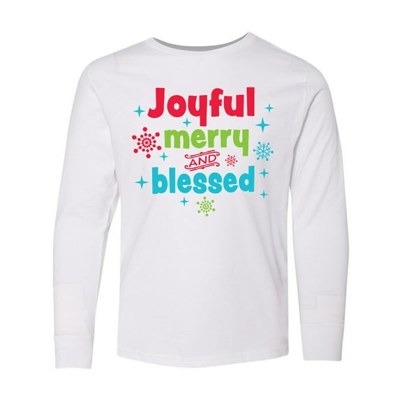 Inktastic Christmas Joyful Merry and Blessed with Snowflakes Long Sleeve Youth T-Shirt