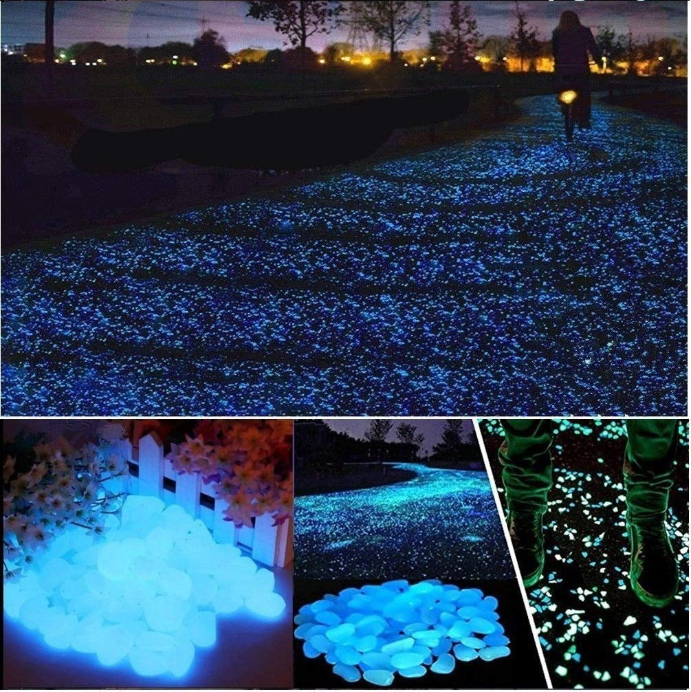 （150pcs） E-Uli Glow in The Dark Pebbles Stones Rocks Luminous Pebbles for Outdoor Decor Aquarium Fish Tank Garden Decorative Stones Path Lawn Yard Walkway Solar or LED Charged Pebbles