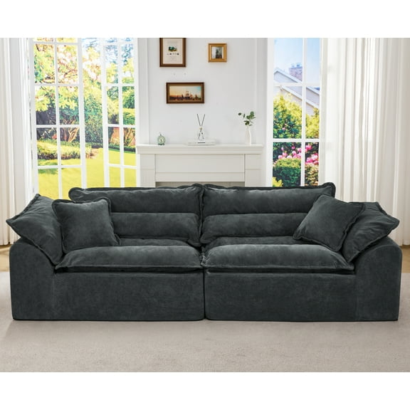 Hobestluk 104" Sectional Sofa Couches 3 Seater Modular Sofa, Cloud Couch with Removable Cushion, Boneless Couch, Modular Sectional Couches for Living Room (Dark Grey)
