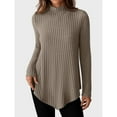 thumbnail image 2 of BiZtdJrK Womens Ribbed Long Sleeve Shirts Casual Mock Neck Lightweight Sweaters Loose Asymmetrical Hem Tunic Tops Fall Winter Clothes, Khaki, M, 2 of 7
