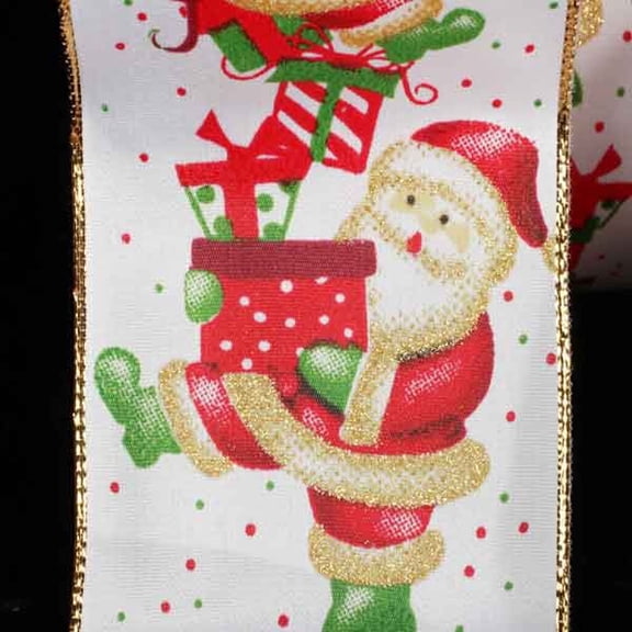The Ribbon People White and Red Santa Claus Wired Edge Craft Ribbon 2.5" x 20 Yards