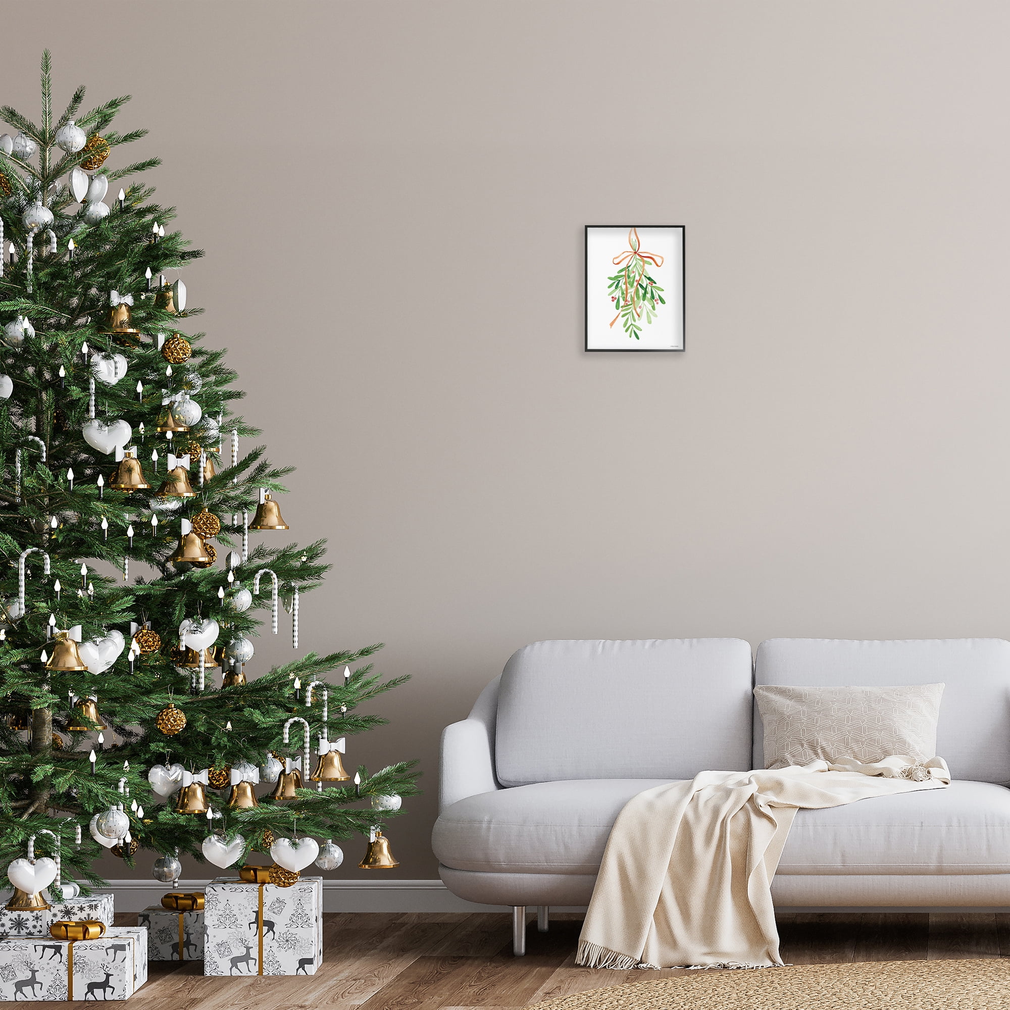 Stupell Industries Hanging Holly Botanicals Holiday Painting Black Framed Art Prints Wall Art, 11 x 14
