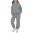 thumbnail image 2 of Abcomgle Sweatshirt Set for Girls Fleece Half Zip Long Sleeve Sweatshirts and Athletic Sweatpants Hooded Girls Activewear Sets,7-8 Years,Gray, 2 of 9