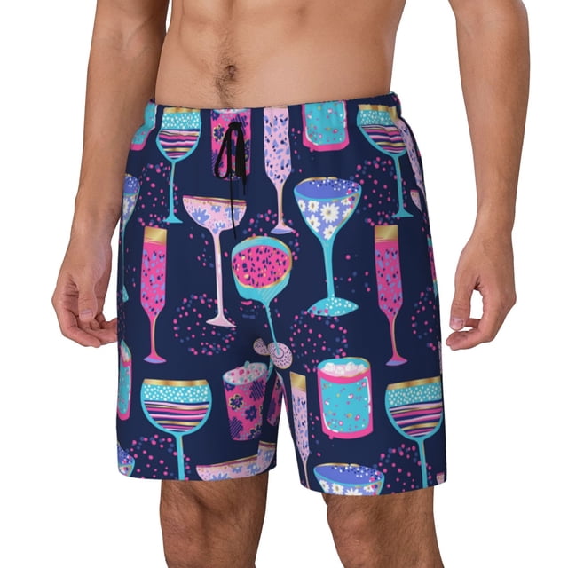 Fotbe Wine Glasses And Cocktails Traje de Baño para Hombre – Shorts de Natación de Secado Rápido con Forro y Bolsillos-Small
