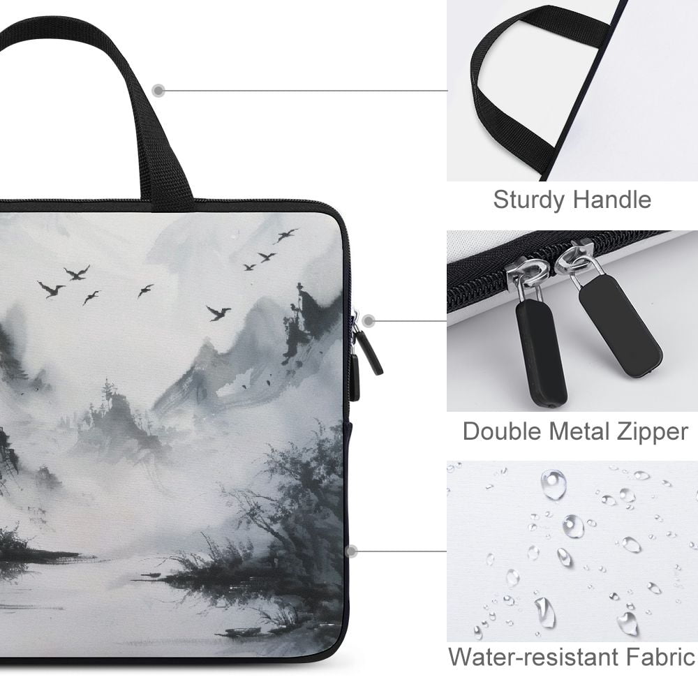 JRXY Birds Mountains Mist Neoprene Laptop Bag Diving Fabric Tablet Cover Protective Handle Case 15inch