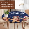 thumbnail image 4 of Gingerbread Navy Blue Round Tablecloth, Fitted Table Cover with Elastic for 45"-54" Round Tables, Christmas Winter Snowflake Table Cloth Outdoor Indoor Dinning Party Waterproof Tablecloths, 4 of 7