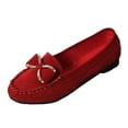 thumbnail image 6 of Bow Buckle Slip on Penny Loafers Boat Shoes for Women Suede Fall Casual Oxfords Low Heels Dress Ballet Flats, 6 of 7