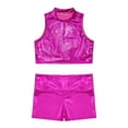thumbnail image 3 of Kaerm Kids Hip Hop Dance Outfit Girls Sparkly Tank Sleeveless Crop Top and Gymnastics Shorts Ballet Rose Red 6, 3 of 5