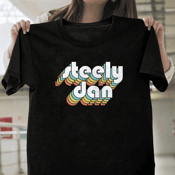 Steely Dan 80s Retro Typography Jazz Rock Band Music Legend Art Unisex T-Shirt, for men & women, up to size 5XL.
