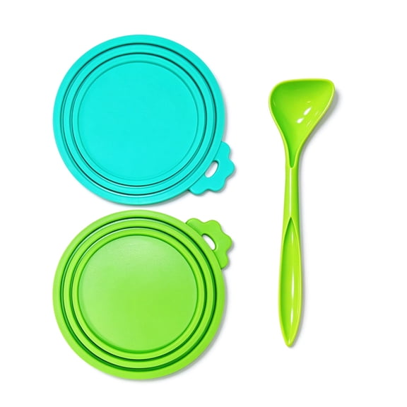OUNALONG Airtight 3-Piece Pet Food Storage Cover Set with 2 Silicone Lids and 1 Spoon, Green