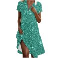 thumbnail image 1 of Vestido Corto de Manga Larga para Mujeres Brillante Impresión Cuello en V Suelto Cómodo, Vestido de Moda de Malla para Fiesta Y Ocasional, 1 of 7