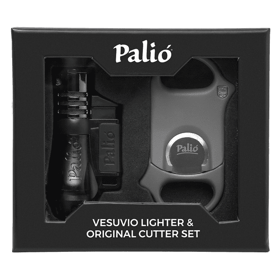 Palio Gift Set with triple-jet flame Vesuvio Lighter and V-Cutter, Green and Gray