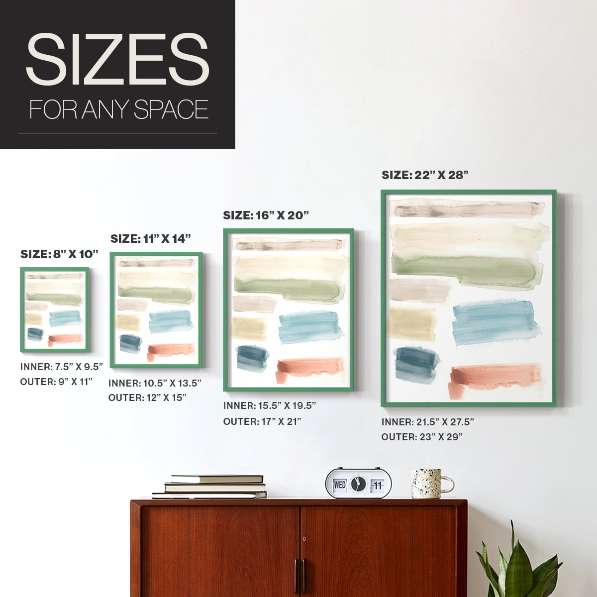 Watercolor Swatches I Framed Print in Green Solid Wood 8 x 10 Framed Print