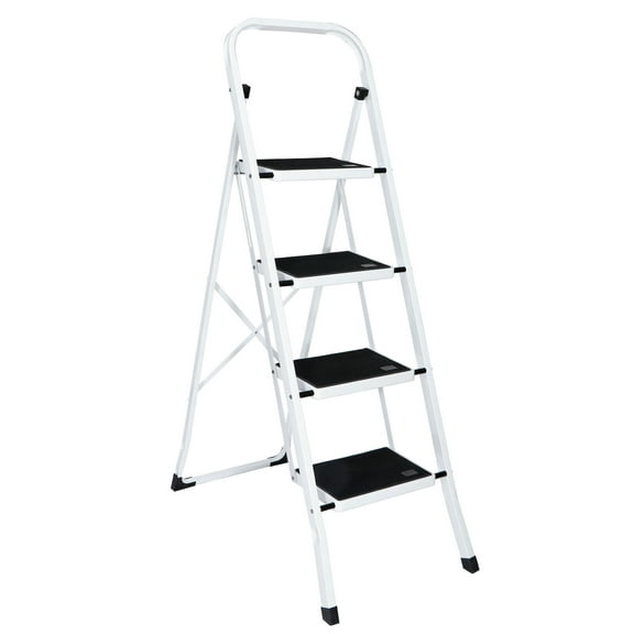 DJDG 2/3/4 Step Ladder Folding Anti slip Safety Pedal Industrial and Household 300 pound Load Convenient Handgrip, Portable Steel Step Stool(4 Steps Ladder)