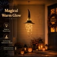 thumbnail image 5 of Yucurem Glowing Witch Hat Hanging Decor, Halloween Witch Hat with Cascading Star Lights, Lighted Hanging Decoration for Window, Porch, Tree, Mantel and Party (1pc), 5 of 9