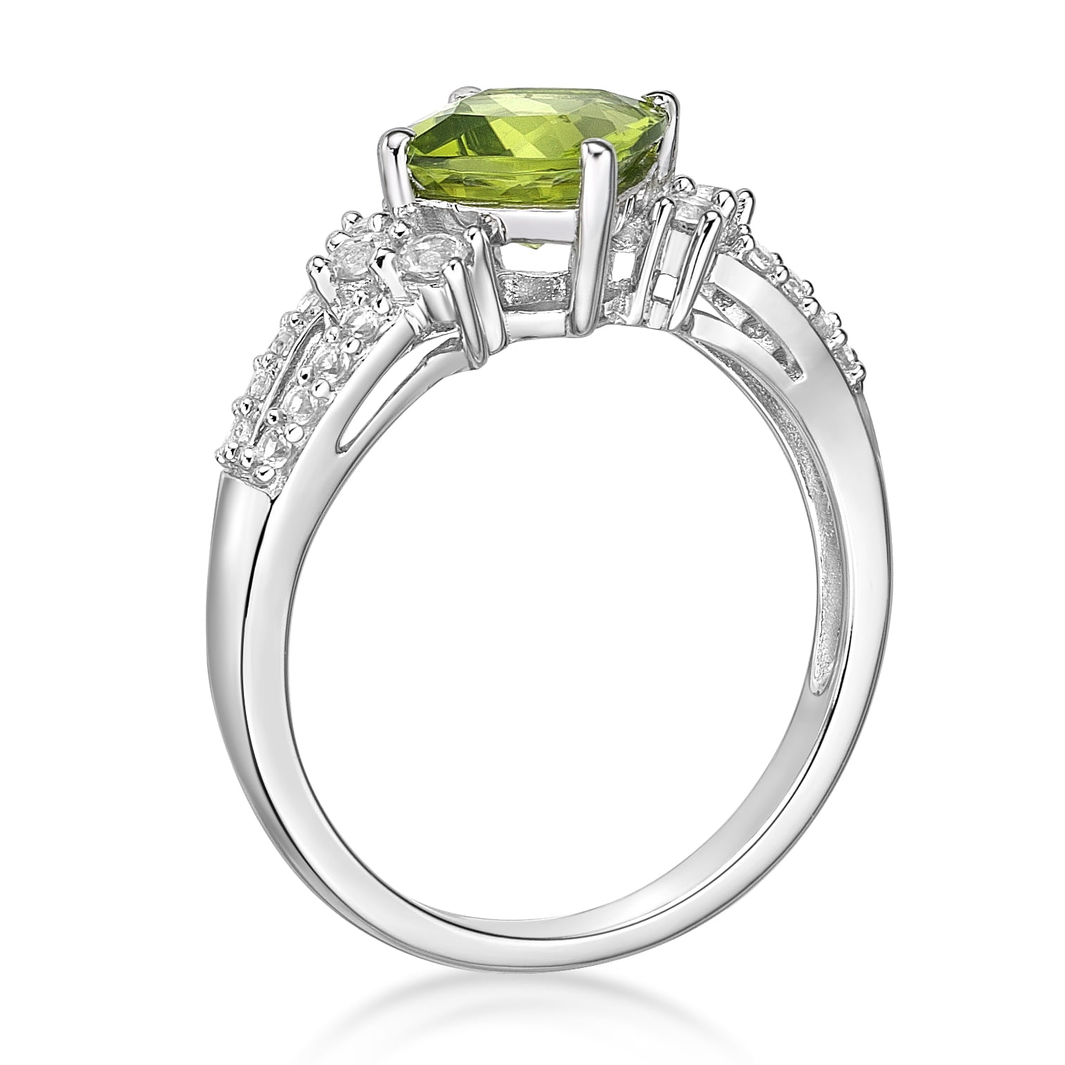 Jay Heart Designs 925 Sterling Silver Peridot and Created White Sapphire Ring