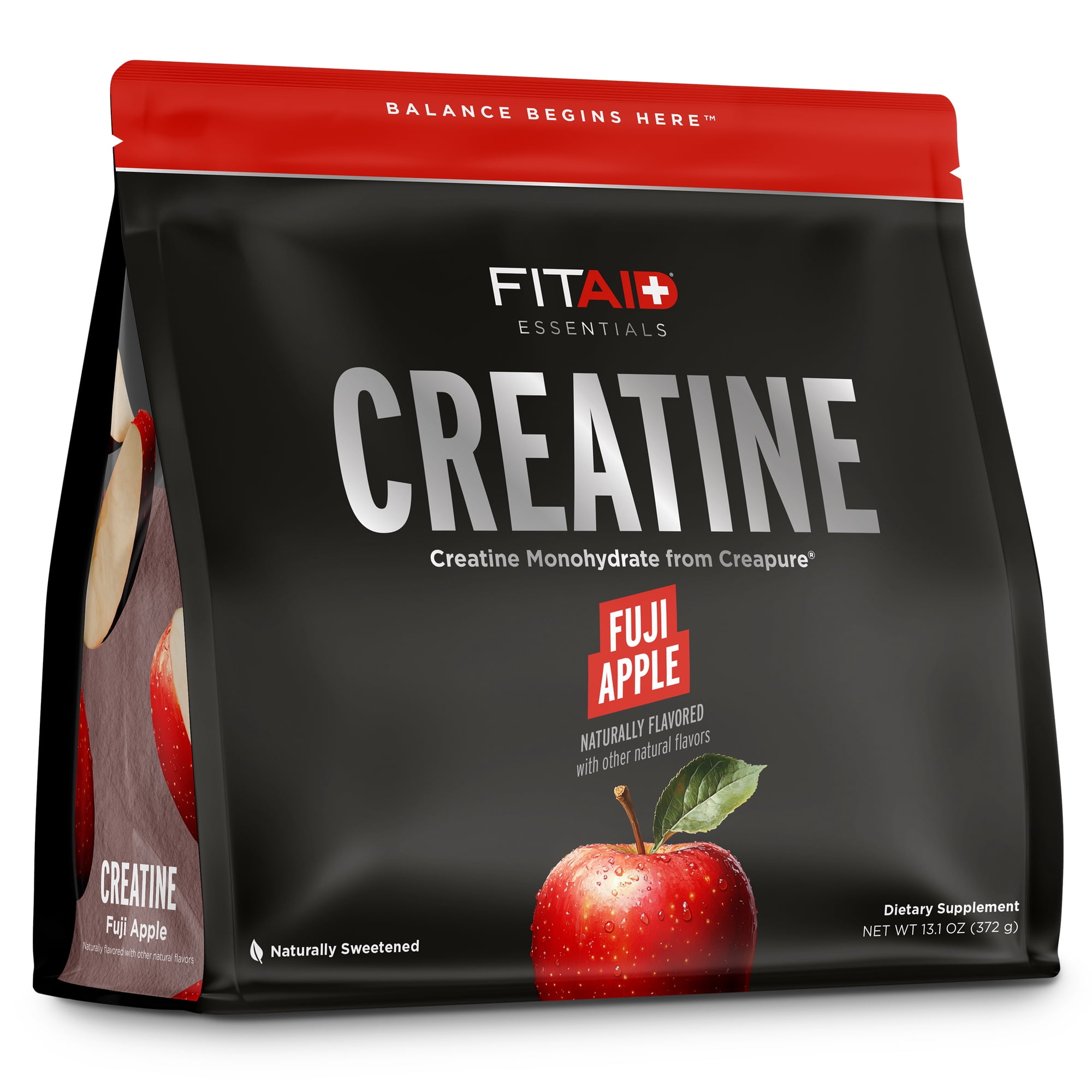 FITAID Essentials Creatine Powder Fuji Apple, CreaPure Creatine Monohydrate, ATP Production for Weightlifting, Cycling, Zero Sugar, Smooth-Mixing, Easy on Stomach, Resealable, 60 Servings