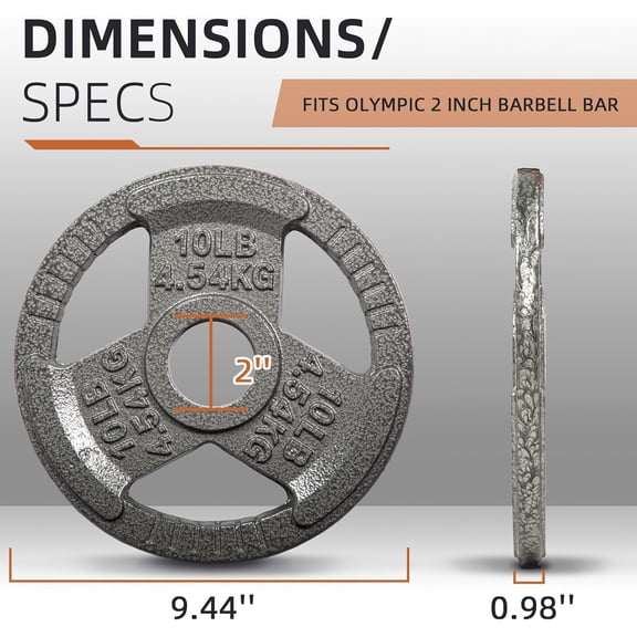 Olympic Cast Iron Weight Plate for Strength Training & Weightlifting Home Gym, Multiple Weights Available