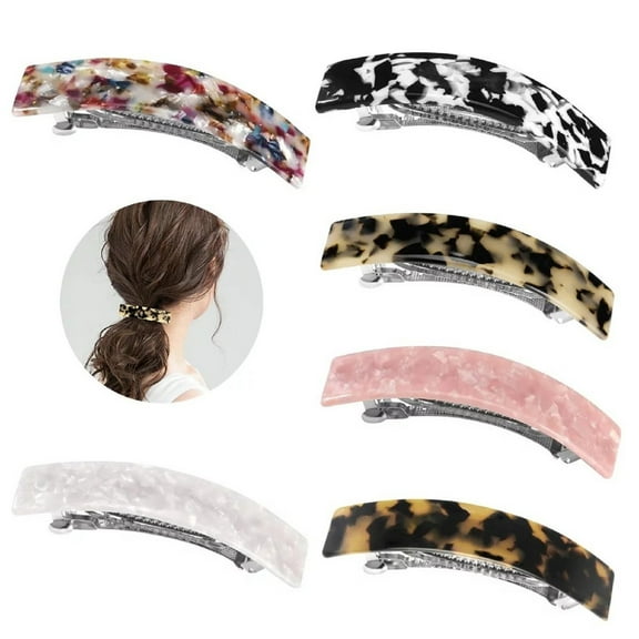 Feiboyy 6 Pieces Large French Barrettes For Women Fine Thick Hair Classic Tortoise Hair Clips Wide Curved Ponytail Holder Clamp Fashion Hair Accessories Automatic Clasp Ha