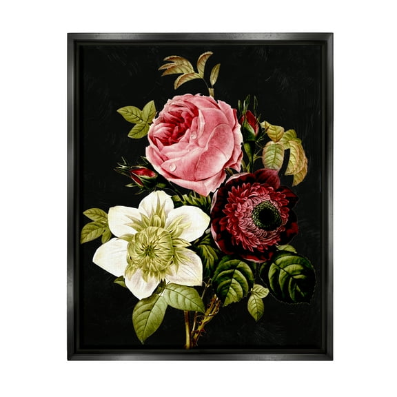 Stupell Industries Pink & Red Florals Botanical & Floral Painting Black Floater Framed Art Print Wall Art, 17 x 21