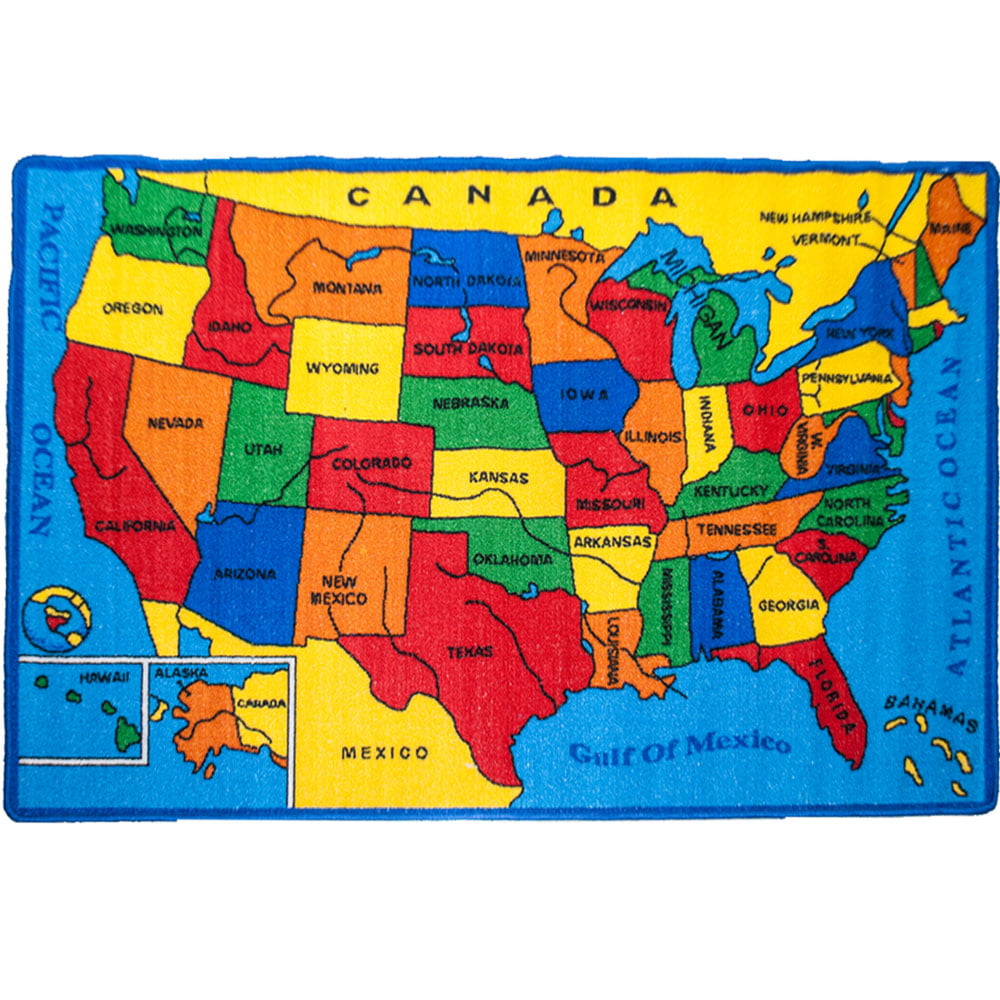 Educational Fun Fifty States iSavings Kids/Baby Room/Daycare/Classroom/Playroom Area Rug USA Map 3 Feet X 5 Feet Non-Slip Gel Back Bright Colorful Vibrant Colors 